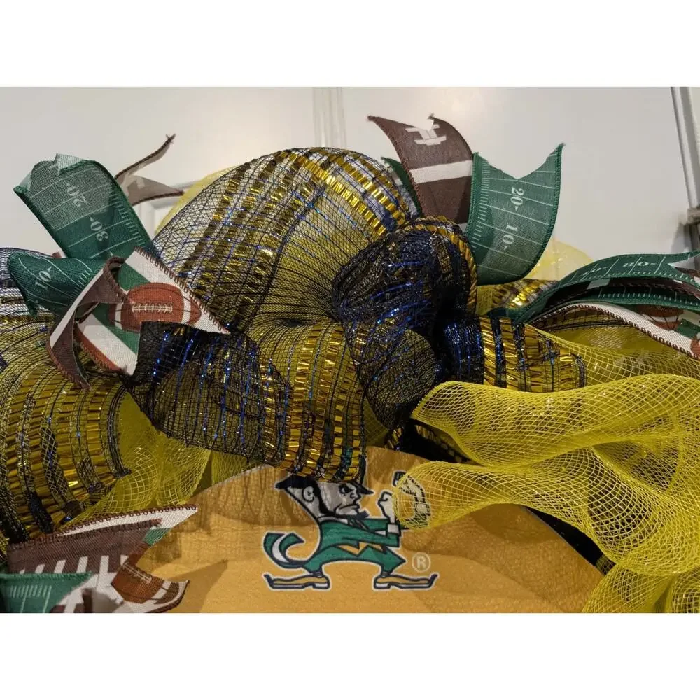 Notre Dame Fighting Irish Handmade Football Wreath GameDay Front Door Decor